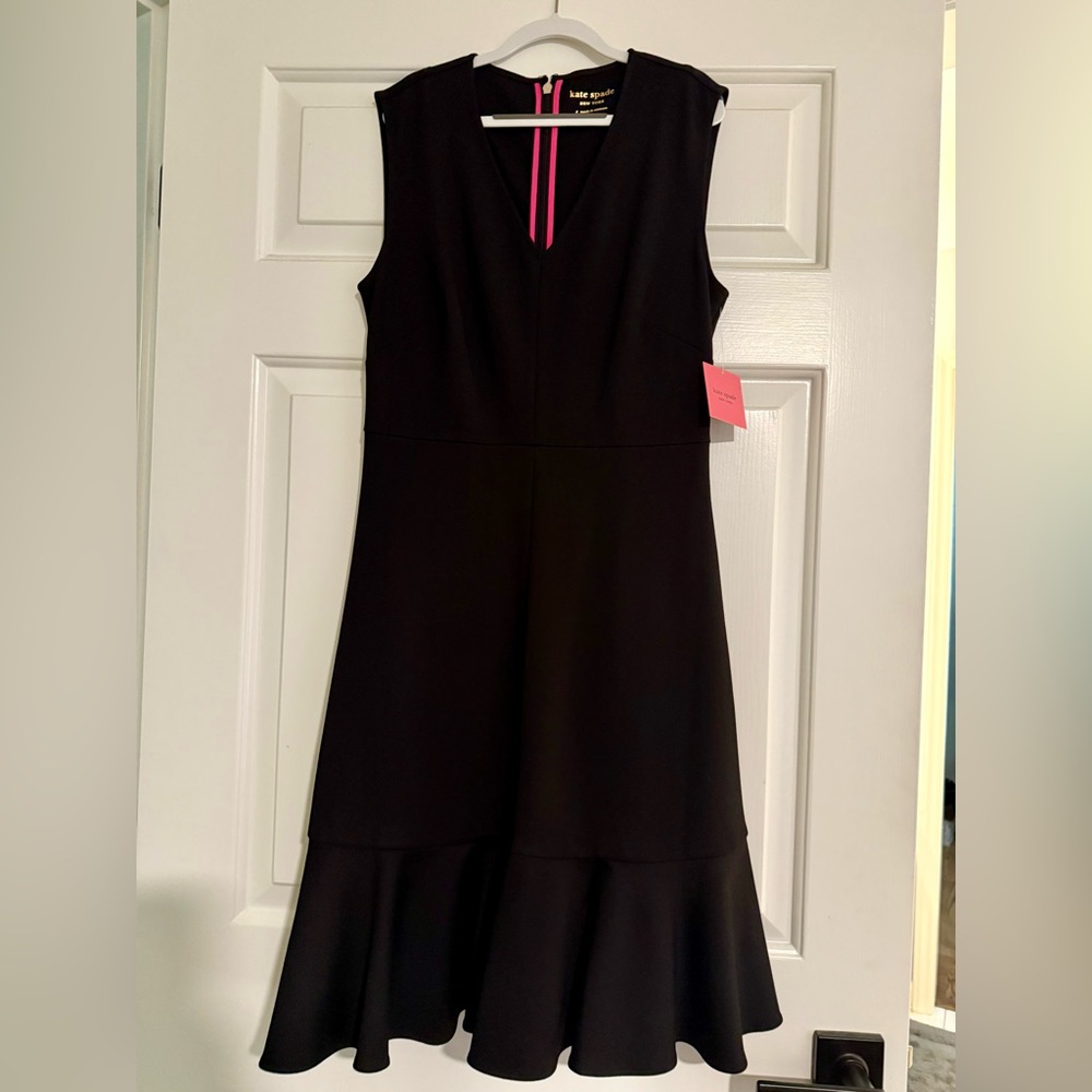 Kate Spade Flounce Hem Ponte Dress, Black Size Small NWT